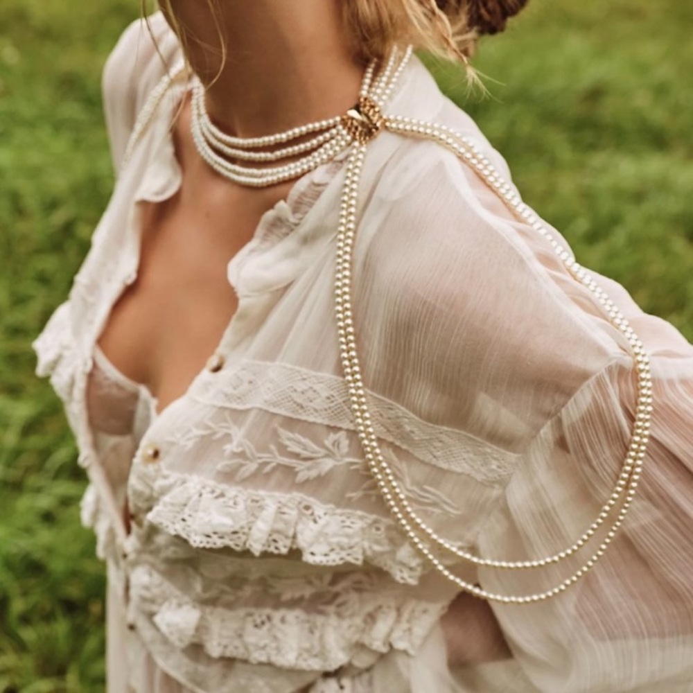 FREE PEOPLE  Too Late Pearl Shoulder Piece Bridgerton